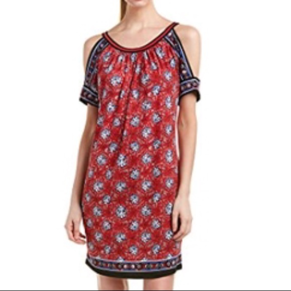 NWT Max Studio Red cold shoulder printed dress. - Picture 3 of 8
